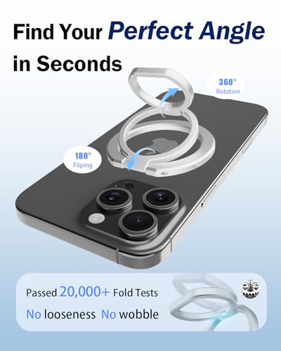 Phone Grip for MagSafe,360°& 180°Rotation Magnetic Phone Ring Holder with Kickstand,Dual-Ring Thin Phone Stand for 17/16/15/14/13/12 Series-Silver - color: Silver