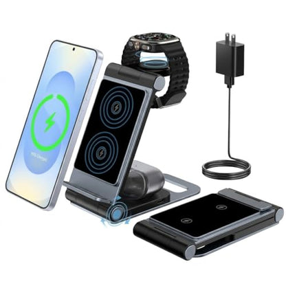 Wireless Charger for Samsung 3 in 1 Wireless Charging Station Stand - color: Elegant Black