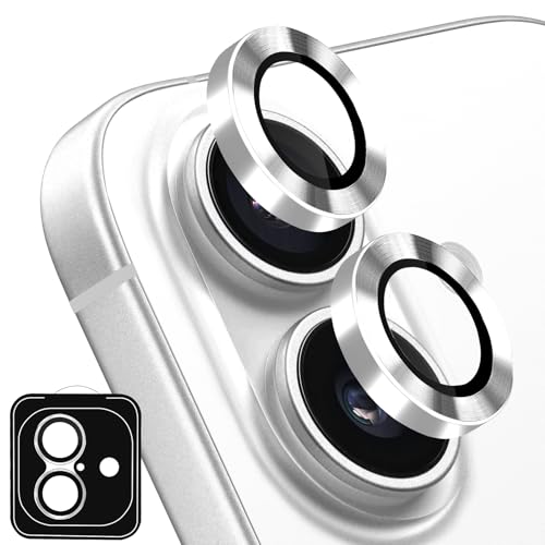 Designed for iPhone 16 and 16 Plus Camera Lens Protector, Metal Lens Cover 9H Tempered Glass Camera Cover Anti Scratch Shockproof Screen Protector - color: Silver