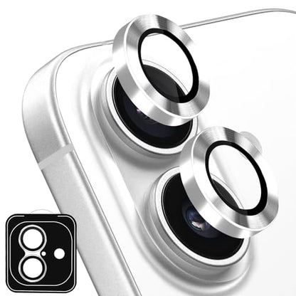 Designed for iPhone 16 and 16 Plus Camera Lens Protector, Metal Lens Cover 9H Tempered Glass Camera Cover Anti Scratch Shockproof Screen Protector - color: Silver