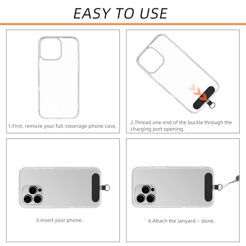 Phone Tether Tab, 8 Pack Adhesive-Free Phone Lanyard Tab with Loop