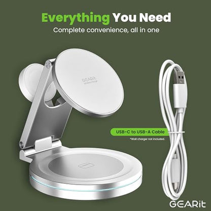 GEARit 3-in-1 Wireless Charging Station - Magsafe Compatible Charger Stand for Phone, Watch, Earbuds iPhone 14, 15, 16, 16 Pro, Pro Max, Apple Watch, Airpods, Samsung Galaxy and Multiple Devices