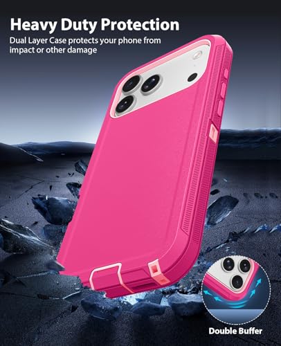 Jelanry for iPhone 17 Pro Max Heavy Duty Tough & Shockproof Phone Case Pink | Anti-Dust Port & Crossbody Strap Holes Design, Tough Protection Back Cover Cases For Outdoor Travel Commute Rugged Daily Use