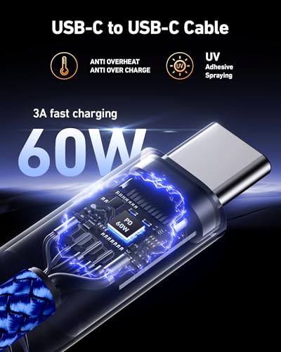 USB C to USB C Cable 60W [2Pack 3FT], USB C Fast Charging Cable for Car - color: Blue, size: 3FT, style: USB C to USB C