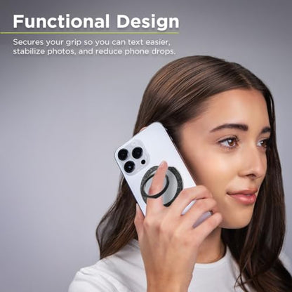 PureGear Magnetic Phone Ring Grip, for MagSafe Kickstand Holder - color: Brushed Black with Black Glitter
