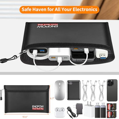 ENGPOW Fireproof Organizer Travel Safe Bag, Portable Electronic Carry Case | Heat Insulated＆Explosion-Proof, Home Travel Storage for Power Bank,Phone,Cables,USB Drive, Charging Protection, 10.6''x6.7'' - size: 10.6'' x 6.7''