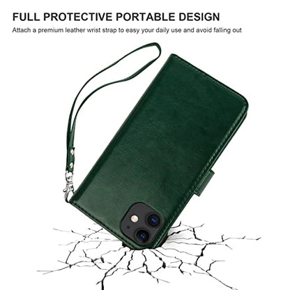 Bocasal Detachable Wallet Case Card Holder for iPhone 11, Green | Kickstand Card Slots Holder PU Leather Magnetic Shockproof Wrist Strap Removable Flip Protective Cover 6.1 inch - color: Green