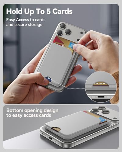 TWZKG for MagSafe Wallet, 5 Cards Holder with Stand, Magnetic Phone Wallet Stand for iPhone 17/16/15/14/13/12 Pro Max Air Plus Series, RFID Blocking Vegan Leather,Grey - color: Grey