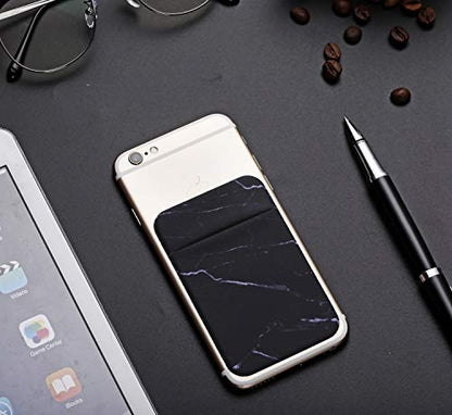 2Pack Marble Adhesive Phone Pocket,Cell Phone Stick On Card Wallet Sleeve,Credit Cards/ID Card Holder(Double Secure) with Sticker for Back of iPhone,Android and All Smartphones-Black&Purple Marble - color: Black Marble,Purple Marble