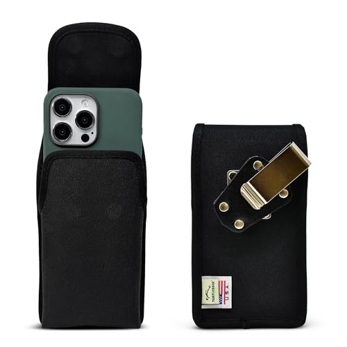 Turtleback Belt Clip for iPhone 16 Pro Max, 15 Pro Max, 14 Pro Max -Small- Fits w/Slim MagSafe Style Cases, Premium Black Nylon, Vertical Belt Holder, Magnetic Closure, HD Rotating Belt Clip - color: Vertical - Nylon w/ HD Clip, size: Small