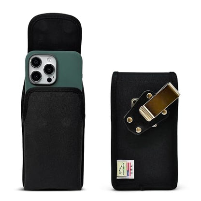 Turtleback Belt Clip for iPhone 16 Pro Max, 15 Pro Max, 14 Pro Max -Small- Fits w/Slim MagSafe Style Cases, Premium Black Nylon, Vertical Belt Holder, Magnetic Closure, HD Rotating Belt Clip - color: Vertical - Nylon w/ HD Clip, size: Small