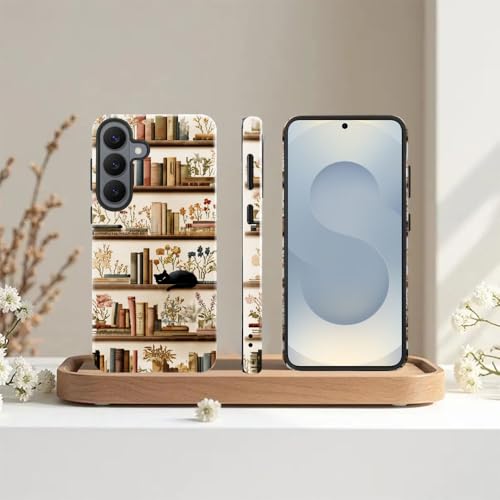 Compatible with Samsung Galaxy S26 Plus Case,Glossy Case All-Round Protection Shockproof Anti-Scratches TPU Cover,Cases for Man Woman-Bookshelf Books Plants Cat - color: Bookshelf Books Plants Cat, size: Galaxy S26 Plus