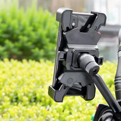 Motorcycle & Bike Phone Mount, 4-Claw Lock Anti-Vibration Phone Holder, 360° Adjustable Rotation Hands-Free GPS Navigation Cradle, Shockproof Stable Stand for E-Bike, Scooter & All Smartphones