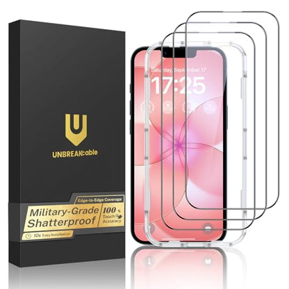 UNBREAKcable for iPhone 17e Screen Protector, 3-Pack Shatterproof Tempered Glass [Easy Installation Frame] [99.99% HD Clear] [9H Hardness] [Case Friendly] [Bubble Free] for Apple iPhone 17e 6.1 inch - size: iPhone 17e