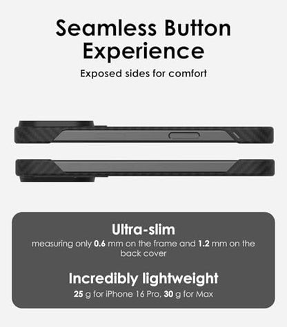 Aulumu A16 Aramid Fiber iPhone 16 Pro Max Case | 1500D Ultra Slim Woven | Real Cooling | Compatible with MagSafe - size: iPhone 16 Pro Max