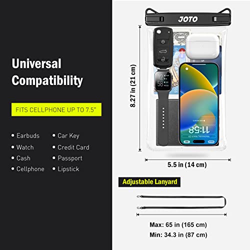 JOTO 2 Pack Large Waterproof Phone Pouch Bag, IPX8 Big Underwater Dry Bag with Lanyard for iPhone 17 Air 16 15 14 Plus Pro Max, Galaxy S24 S23 Ultra, Airpods Cash Credit Card Essentials -Black - color: Black