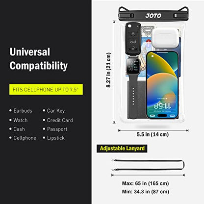 JOTO 2 Pack Large Waterproof Phone Pouch Bag, IPX8 Big Underwater Dry Bag with Lanyard for iPhone 17 Air 16 15 14 Plus Pro Max, Galaxy S24 S23 Ultra, Airpods Cash Credit Card Essentials -Black - color: Black