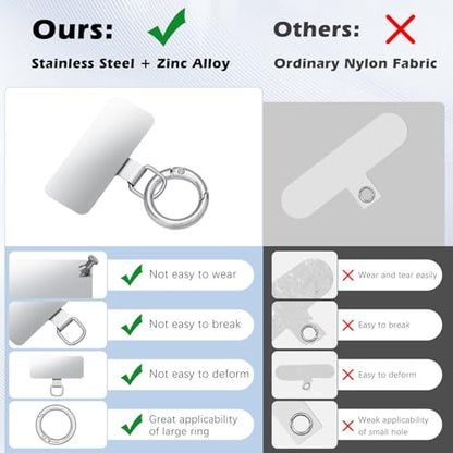 MoKo 2pcs Phone Tether Tab, Stainless Steel Cell Phone Lanyard Pads - color: Silver