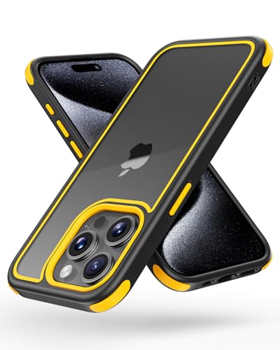 Mobnano Compatible with iPhone 15 Pro Max Case, with Multicolor Protective Shockproof Bumpers, Crystal Clear Back Not Yellowing Anti-Scratch Hard PC Back & Soft Silicone TPU Frame Cover - Black/Yellow - color: Black/Yellow, size: iPhone 15 Pro Max