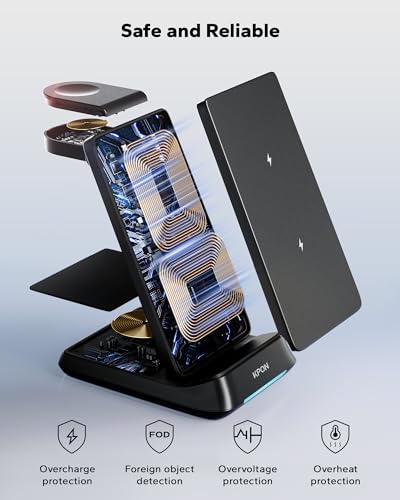 KPON 3 in 1 Charging Station for Samsung, Wireless Charger for Thick Cases, Foldable Phone and Watch Charger Stand for Galaxy S26/S25/S25 Ultra/S24/Android Devices, Galaxy Watch Not for watch9/ultra2