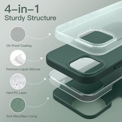 JETech Silicone Case for iPhone 14 Pro, Midnight Green | Silky Soft Touch, Shockproof Protection, Scratch Resistant, Microfiber Lining - color: Midnight Green, size: iPhone 14 Pro