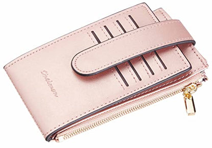 Chelmon Women's RFID Slim Card Holder Wallet | Thin Bifold Multi Card Case with Zipper Coin Pocket Purse for Women(Rose Gold CLassic) - color: Rose Gold Classic
