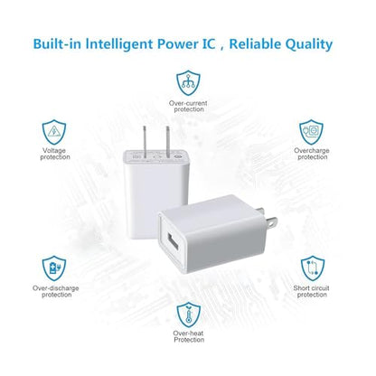 USB Wall Charger FOBSUNLAND ®. USB Wall Plug 5V 2A AC Power Adapter Compatible with iPhone,Pad,Samsung,Tablet,Kindle and More (White 2pack)