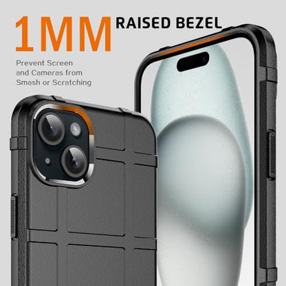 Rugged Shield 8ft Drop Proof TPU Thick Armor Tactical Protective Case Compatible with iPhone 15 Plus (6.7 inches) - Dark Black - color: Dark Black, size: iPhone 15 Plus