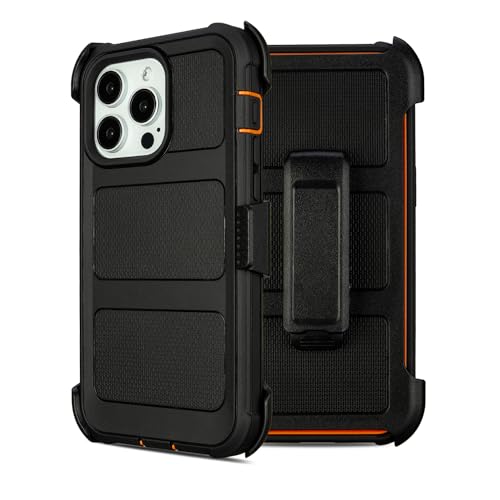 Defender for iPhone 14 Pro Max Phone Case with Clip Holster Outdoor Black | Heavy Duty iPhone 14 Pro Max Case Rugged Kickstand Shockproof Dustproof Port Protective Cover for iPhone ProMax Cases Orange - color: Black+Orange