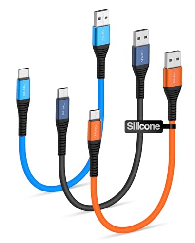 Short USB A to USB C Cable 1.5ft, Soft Silicone 3A Fast Charging Cable - color: Variety Pack, size: 1.6 Ft.