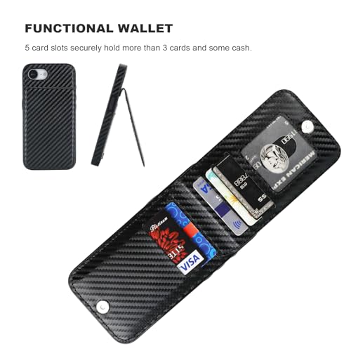KIHUWEY for iPhone 17e/16e Wallet Case Card Holder Kickstand, Carbon Black | Credit Card Slots, PU Leather, Magnetic Clasp, Flip Heavy Duty Protection Cover for Men and Women - color: Carbon Black