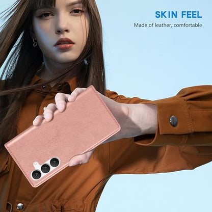 ZZXX for Samsung Galaxy S25 FE Wallet Case with [RFID Blocking] Card Slot Stand Strong Magnetic PU Leather Flip Fold Protective Phone Case for Samsung Galaxy S25 FE Case Wallet(Rose Gold-6.7 inch) - color: Rose Gold