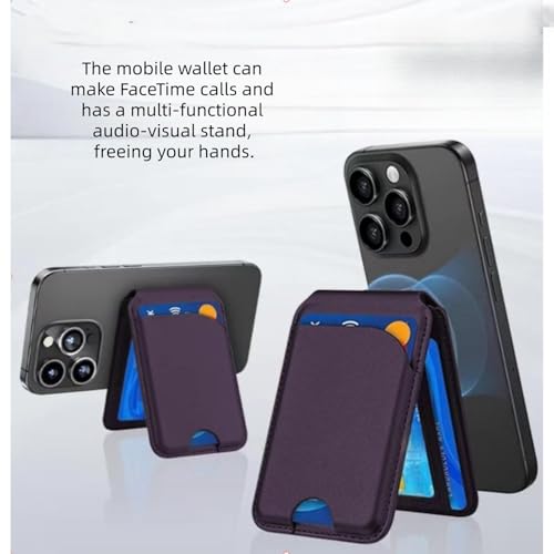 Magnetic Wallet for Mag-Safe with Adjustable Stand, 5 Card Holder, RFID Blocking,Upgraded Leather Card Holder Wallets Compatible with iPhone 17 16 15 14 13 12 Series - color: Deep purple folding support