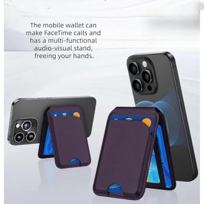 Magnetic Wallet for Mag-Safe with Adjustable Stand, 5 Card Holder, RFID Blocking,Upgraded Leather Card Holder Wallets Compatible with iPhone 17 16 15 14 13 12 Series - color: Deep purple folding support