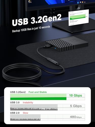 90 Degree Right Angle USB C Male to Female Extension Cable 10FT,Type C USB 3.1 Gen 2 10Gbps 5A 240W 4K Video Compatible with MacBook Pro,iPad Pro,Switch,Dell XPS,Surface Go,PSVR2/USB C Hub,iPhone 15 - size: 10FT
