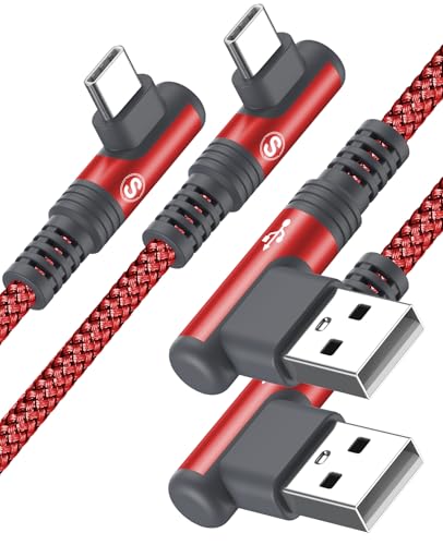USB to USB C Cable 3.1A Fast Charge Right Angle CarPlay 6.6ft 2-Pack Red - color: Red, size: 6.6ft+6.6ft