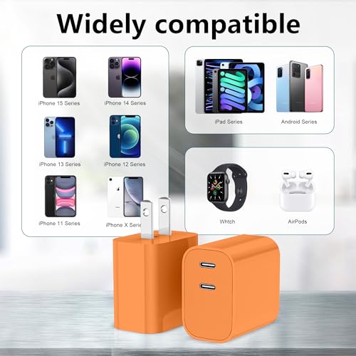USB C Charger Block 3 Pack, Dual Port 20W Fast Wall Plug(Orange) - color: Orange