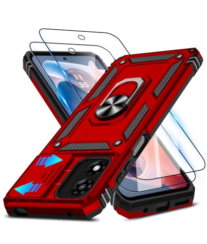 ATUMP for Moto G-Play-2024 Case with Camera Lens Cover & HD Screen Protector(2 Pcs), [10FT Military Grade Drop Protection] Magnetic Ring Holder Protective Cover for Motorola G Play 2024 4G, Red - color: Red, size: Moto G Play 4G 2024 - 6.5 Inch