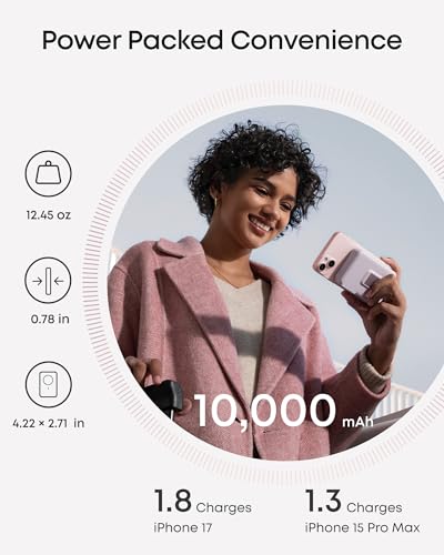 Anker MagGo Power Bank, 10,000mAh Qi2-Certified 15W Max Portable Charger | Fast MagSafe-Compatible Battery Pack, Smart Display, Foldable Stand, for iPhone 16 / 15 / 14 / 13 Only (USB-C Cable Included) - color: Violet