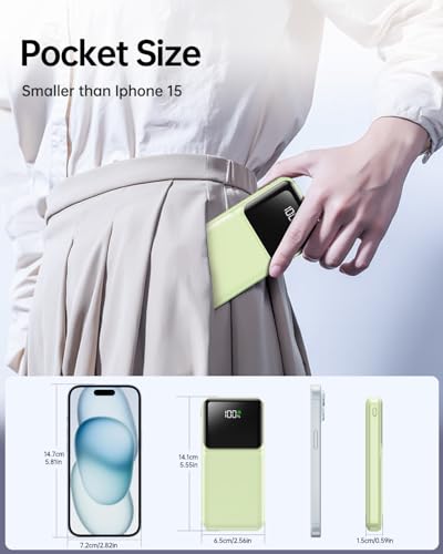 Portable Charger with Built in Cable 20000mAh Fast Charging - color: Green