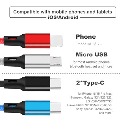 MJXIANG 4 in 1 Multi Charging Cable,4FT/2Pcs Universal 3A Fast Charger Cord