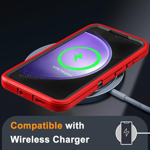 for Samsung Galaxy S23 FE Case with 2Pcs Tempered Glass Screen Protector and 1Pcs Camera Lens Protector, 3 in 1 Heavy Duty Shockproof/Drop Proof/Dust Proof Case (Red/Black) - color: Red/Black