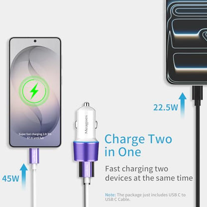 67.5W Purple Car Charger USB C Super Fast for iPhone 18 Pro Max/17/Android - color: Purple, size: 3.3 ft
