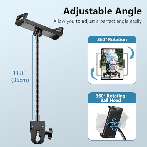 Gooseneck Tablet Holder, iPad Holder for Stroller, 4.7-12.9" Devices