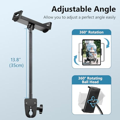 Gooseneck Tablet Holder, iPad Holder for Stroller, 4.7-12.9" Devices