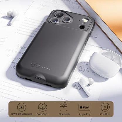 GIN FOXI Battery Case for iPhone 17 Pro Max, Charging Case Charger 8500mAh Ultra-Slim Lightweight Powerful Battery Pack 15W Fast Rechargeable Anti-Fall TPU Juice Box for 17 Pro Max (6.9") Black - color: Black