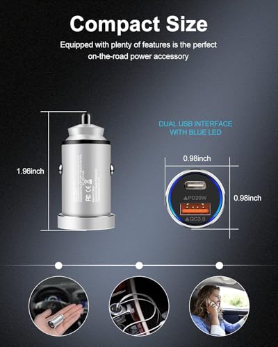 Car Port Charger For iPhone 17e 17 Pro Max Usb C Cigarette Lighter Adapter - color: Silver