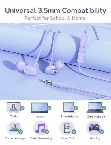 2-Pack Wired Earbuds with Cases, 3.5mm School Headphones,Daisies Butterfly - color: Mermaid & Cats