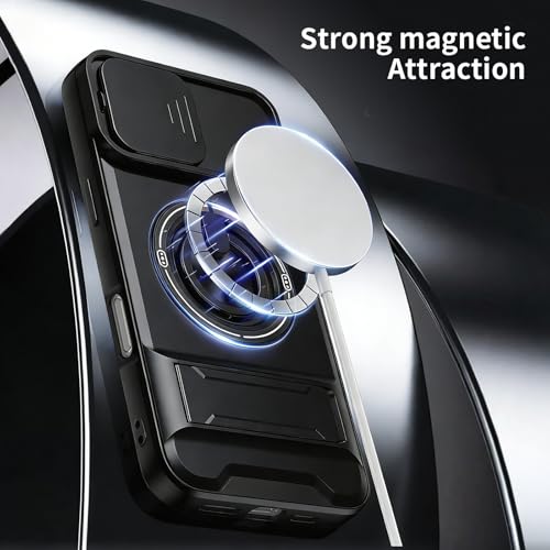 Dssairo for iPhone 16 Pro case with 360°Rotation Magnetic Ring Compatible with MagSafe Slide Camera Cover Foldable Stand Military-Grade Shockproof Protective case (Black, iPhone 16 Pro) - color: Black, size: iPhone 16 Pro