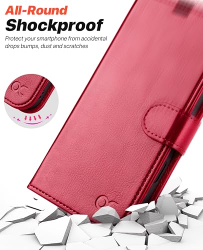 OCASE for iPhone 17 Detachable Wallet Case with Card Holder, 2 in 1 PU Leather Flip Folio with RFID Blocking Stand Wrist Strap Shockproof Phone Cover 6.3 Inch 2025, Red - color: Red, size: iPhone 17